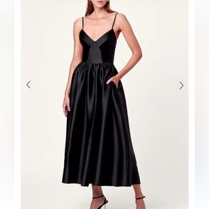 NICHOLAS womans misty black Satin Spaghetti-Strap Midi Dress size 6